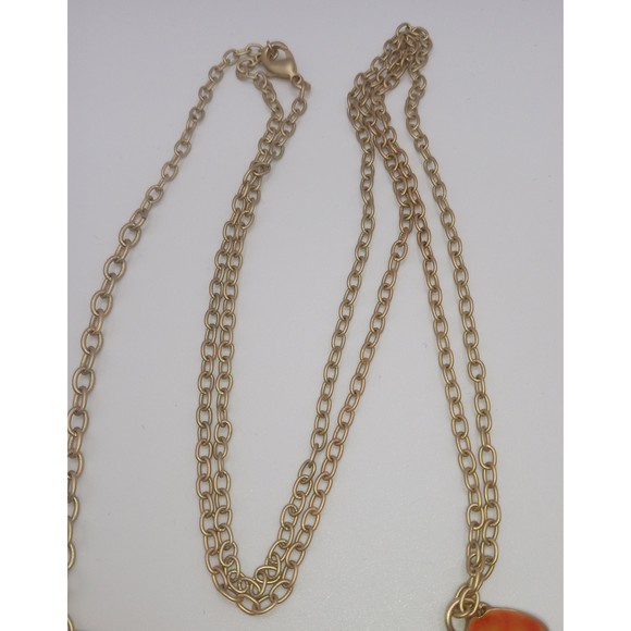 Coldwater Creek Enamel Orange Flower Gold Tone Leaf Pendant Necklace - Picture 9 of 10